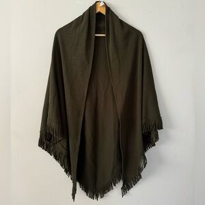 SOLD- western boho dark olive green fringe cape poncho wrap sweater shawl